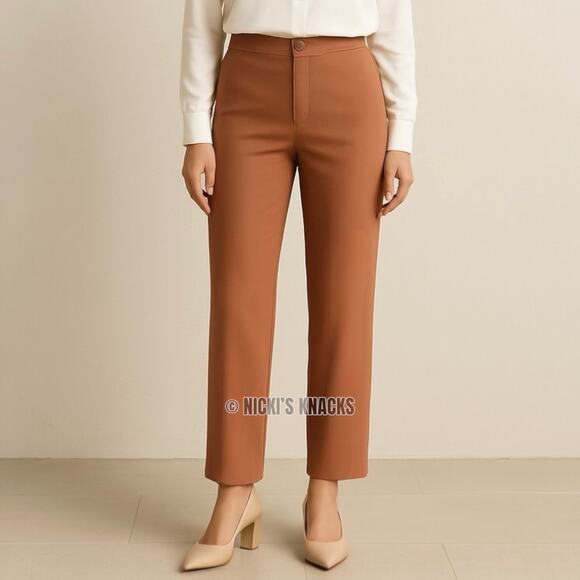 Sincerely Jules High Waisted Straight Leg Trouser Dress Pants Camel Tan Size L - Picture 1 of 11